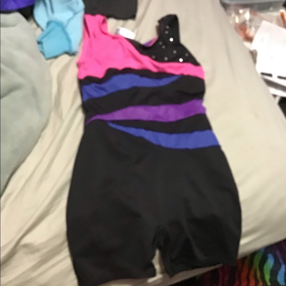 Pink blue purple black sparkly leotard